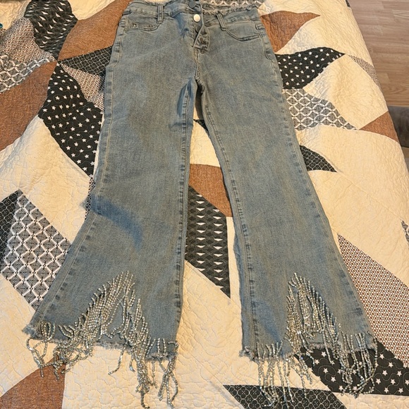 Blue b button fly rhinestone jeans - Picture 1 of 4